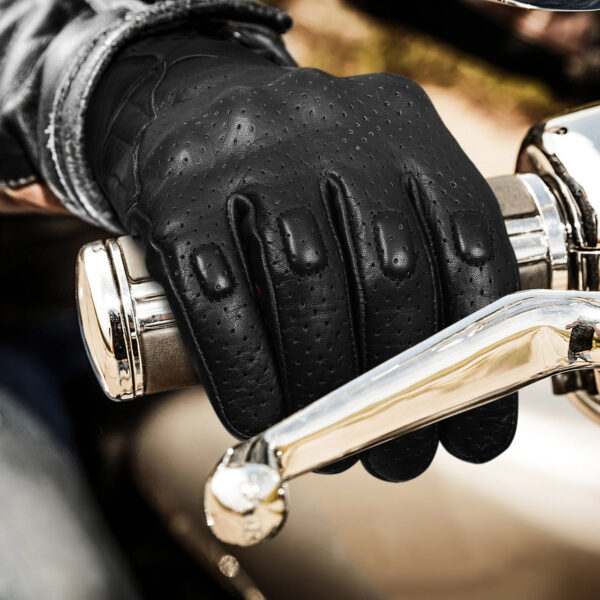 Mens Premium Leather Perforated Cruiser Gloves with Knuckle Protection - Touchscreen Motorcycle Gloves - Image 2