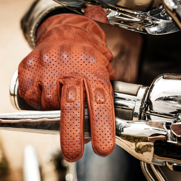 Vance Leathers Mens Premium Waxed Austin Brown Leather Perforated Motorcycle Gloves - Image 2
