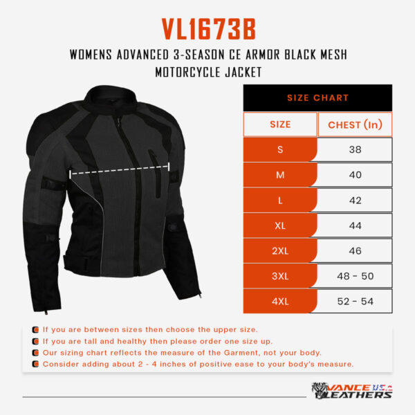 Advance Vance Women's Black All Weather Season CE Armor Mesh Motorcycle Biker Riding Jacket - Image 5