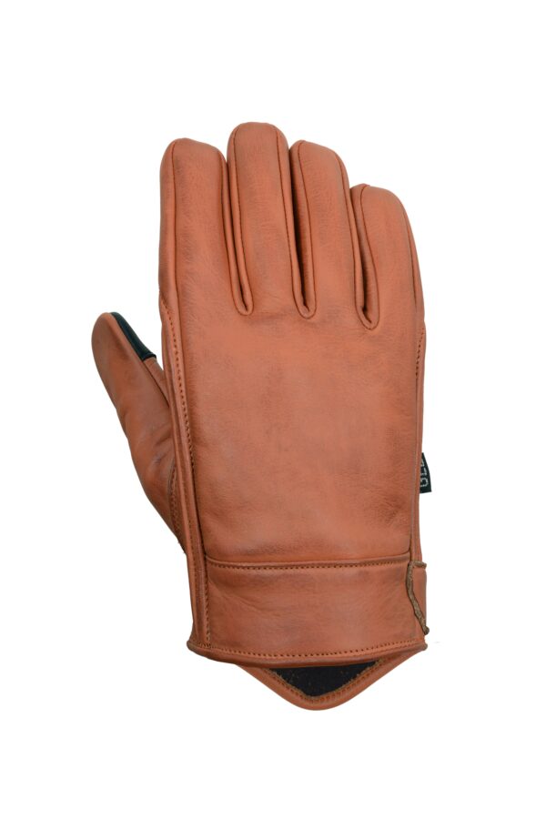 Men’s Premium Brown Leather Motorcycle Gloves, Riding Gloves w/ Gel Palm Padding & Touchscreen Fingertips - Image 3