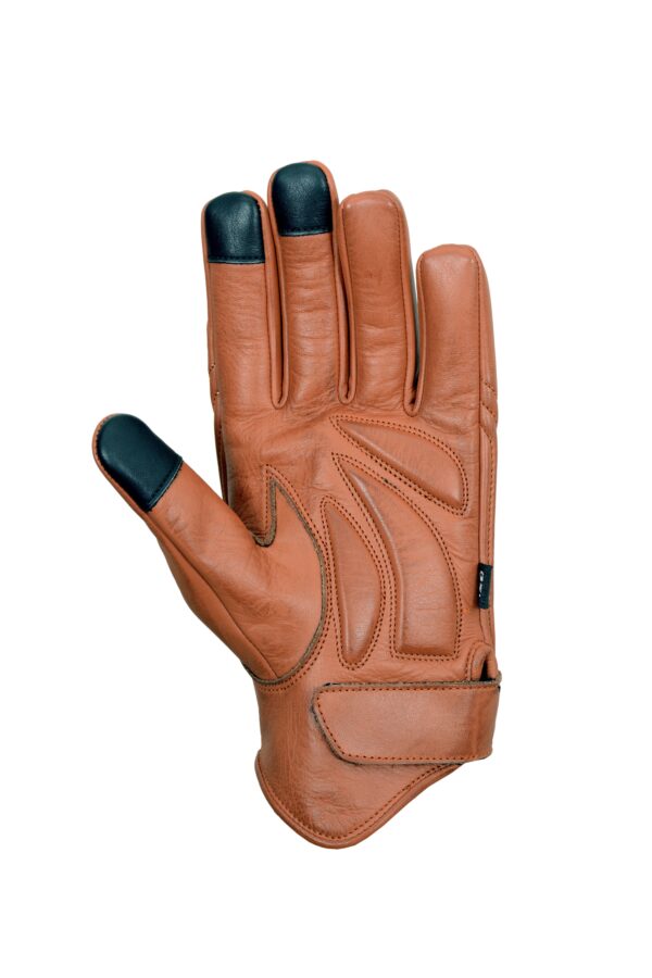 Men’s Premium Brown Leather Motorcycle Gloves, Riding Gloves w/ Gel Palm Padding & Touchscreen Fingertips - Image 4