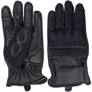Vance Denim & Leather Motorcycle Gloves (Black) with Mobile Phone Touchscreen