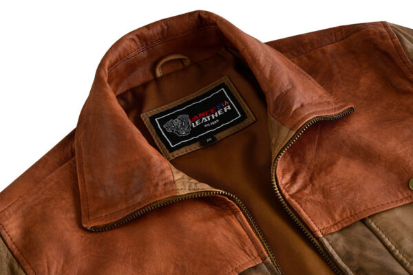 Men's Western Waxed Two-Tone Austin Brown Leather Jacket - Image 2
