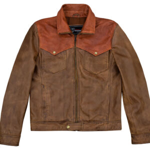 Men's Western Waxed Two-Tone Austin Brown Leather Jacket