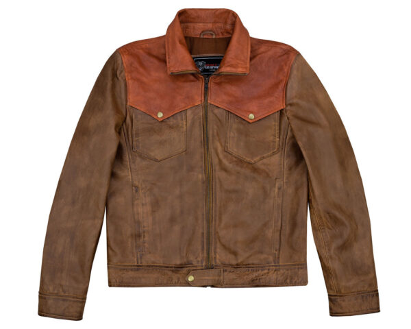 Men's Western Waxed Two-Tone Austin Brown Leather Jacket