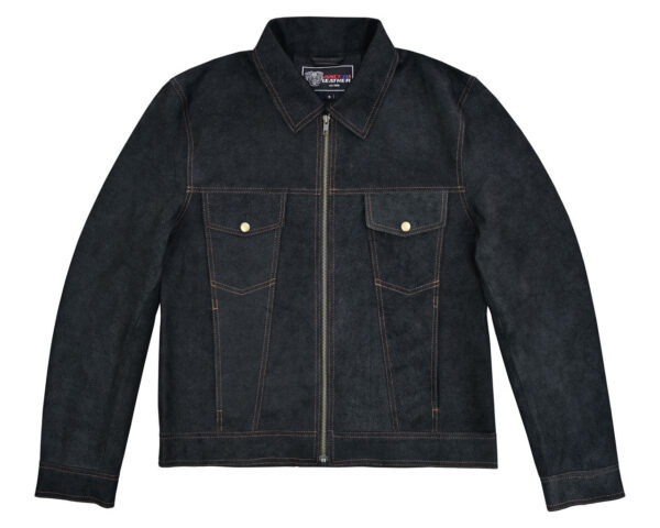 Rancher Goat Suede Trucker Black Leather Jacket - Image 2