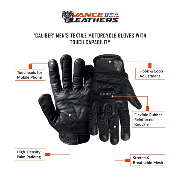Caliber Men's Textile Motorcycle Gloves with Touch Capability - Image 5