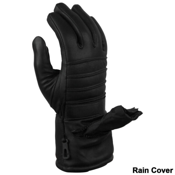 Vance Men's Black Insulated Winter Riding Gauntlet Leather Motorcycle Gloves With Rain Covers - Image 3