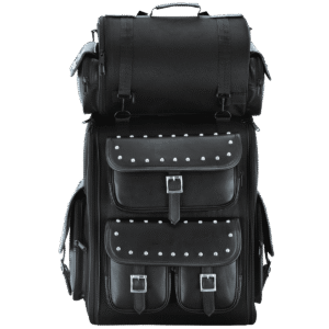 Vance Black Studded Large Deluxe Motorcycle Luggage Travel Touring Sissy Bar Bag