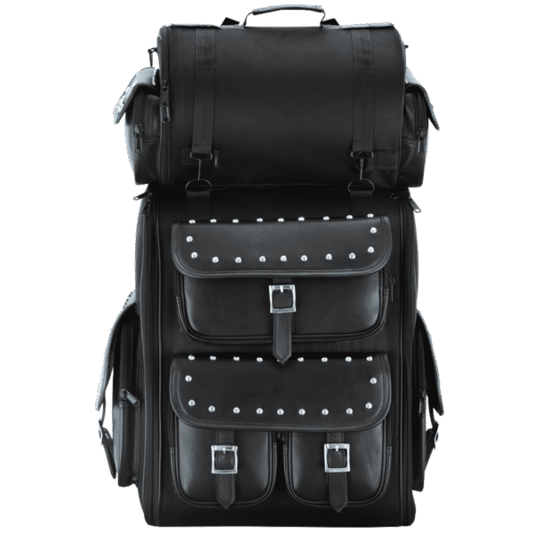 Vance Black Studded Large Deluxe Motorcycle Luggage Travel Touring Sissy Bar Bag